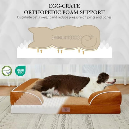 Comfort Expression Orthopedic Dog Bed for Extra Large Dogs 42x30 Inch, Waterproof Supportive Egg Crate Foam XL Pet Bed with Removable Bolsters, Dog Couch with Washable Cover & Non-Slip Bottom, Orange
