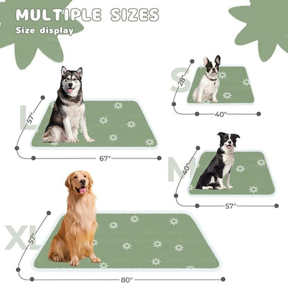 Luciphia Waterproof Pet Blanket for Medium Large Dogs Washable Fluffy Thick Jacquard Shag Fleece Warm Sherpa 3D Textured Flower Print for Cats Puppy Couch Protection (Green,85x57 inches)