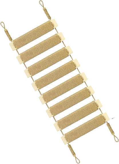 Multi-Functional Cat Ladder & Bridge - Sisal Rope Climbing Frame Wall Furniture for Indoor/Outdoor Cats, Cage Accessories, Parrots, Small Pets (Wood Tone)