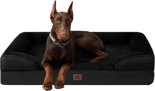 EHEYCIGA Orthopedic XL Dog Beds, Waterproof Memory Foam Dog Bed for Extra Large Dogs, Non-Slip Bottom and Egg-Crate Foam Big Pet Couch Bed with Washable Removable Cover, Black