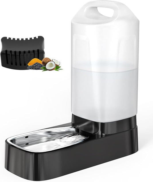 Automatic Dog Water Bowl Dispenser with Filter - 2.4 Gal Large Gravity Auto Pet Water Feeder Waterer with Stainless Steel Bowl & Easy Carry Handle for Large Dog Cat Multi Pet Use