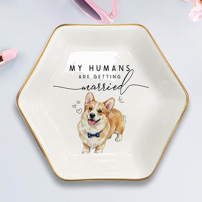 Custom Pet Portrait Watercolor Ring Dish, My Humans Are Getting Married Jewelry Tray, Engaged Ring Dish Gift for Newly Engaged Wedding Gift for Wife Her Fiance Bestie Bride To Be Newlyweds