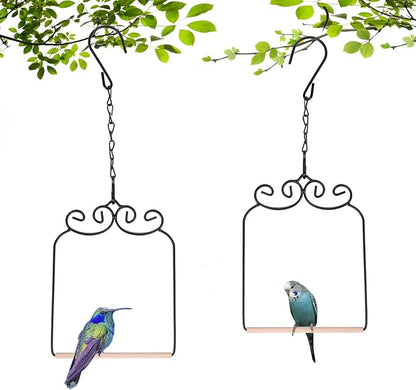2PK Metal Frame Hummingbird Swings and Perches with Wooden Dowel Black Bird Swing Outdoor Bird Perch Humming Bird Swing (2PK)