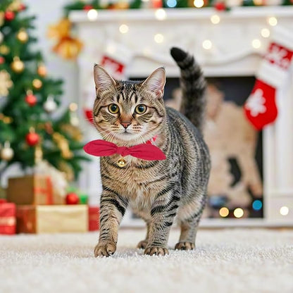 Bunny Ear Cat Collar with Bell and Bow Tie, Breakaway Cute Bowtie Kitten Collars(Red)
