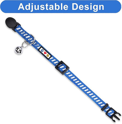 Pawtitas Personalized Blue Reflective Cat Collar – Adjustable Custom Collar with Safety Buckle, Removable Bell, and Engraved Name & Phone Number for Kittens and Adult Cats