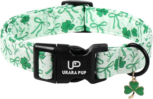 St. Patrick's Day Dog Collar, UP URARA PUP Shamrock Adjustable Pet Collar with Quick Release, Daily Dog Accessories for Small Medium Large Dogs