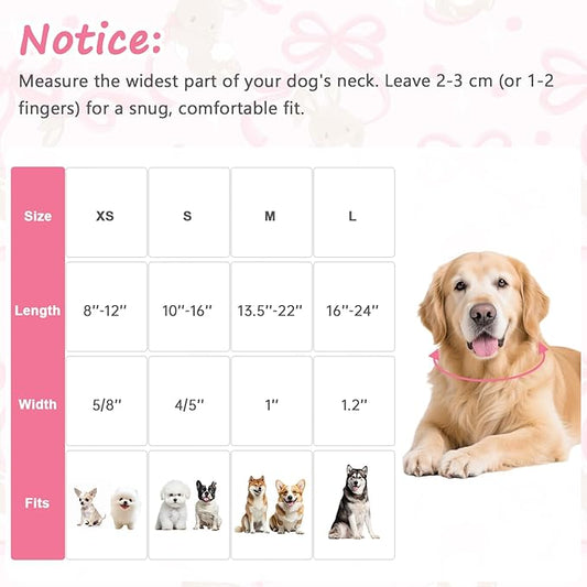 Easter Dog Collar, Spring Pink Dog Collar with Pink Bow & Rabbit, Adjustable Cotton Puppy Collars Girl Boy Collar for Small Medium Large Dogs -L