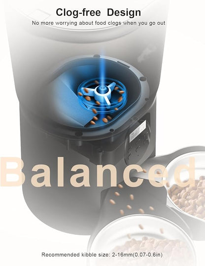 Automatic Cat Feeders for 2Cats, 6L/25cup Automatic Cat Food Dispenser with 2 Stainless Pet Bowls,10s Meal Call Timer Setting 20 Portions 6Meals Per Day, Timed Pet Feeder for Cats Dog Indoor Dry Food