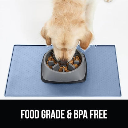 GORILLA GRIP 100% Waterproof Raised Edge BPA Free Silicone Pet Feeding Mat, Dog Cat Food Mats Contain Spills Protects Floors, Placemats for Cats and Dogs Water Bowl, Pets Accessories 32x24 Blue