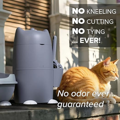 Red Rocket Pets Cat Litter Trash Can Kitty Twister Plus, No Smell Litter Storage Container, Litter Disposal System with Scooper and 2X Refill Bags (Grey Standard)