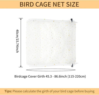 Bird Cage Seed Catcher, 45-90'' Adjustable Bird Cage Cover, Universal Nylon Bird Cage Mesh Net, Bird Cage Skirt Guard Accessories for Parrot Parakeet Macaw Round Square Cage (White)