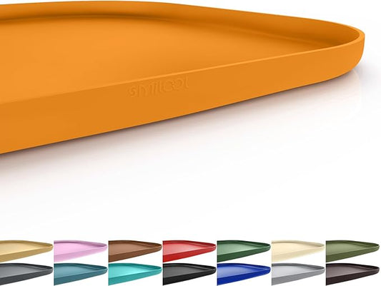 Silicone Pet Food Mat with Raised Edge for Food and Water Bowl, Dog Feeding Mats, Cat Food Trays for Floor Waterproof, Rubber Tray for Dogs and Cats, 19 x 12 x 0.7 Orange
