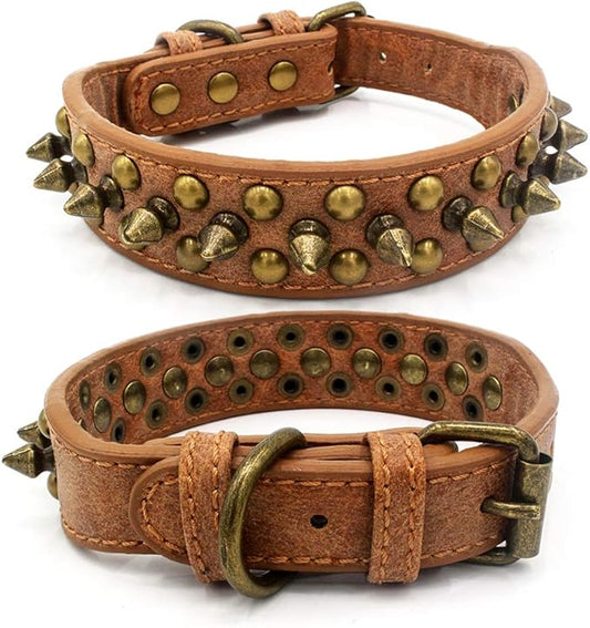 Spiked Dog Collar Soft Pu Leather Mushrooms Rivet Spike Studded Puppy Adjustable Pet Collars for Small Breeds (S, Brown1)
