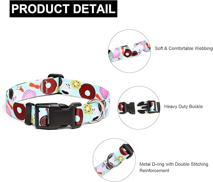 Mercano Adjustable Dog Collar - Special Design Patterns, Soft Nylon Comfortable Durable Pet Collar for Small Medium Large Dogs (S, Blue Cookie)