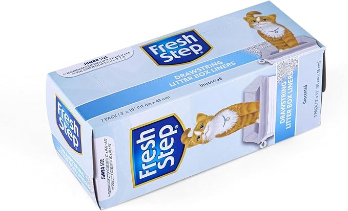 Fresh Step Drawstring Large Litter Box Liners | Heavy Duty Liners for Cat Litter Box | Scented & Unscented Available | Quick & Easy Cleanup, Unscented, Jumbo - 36 Pack