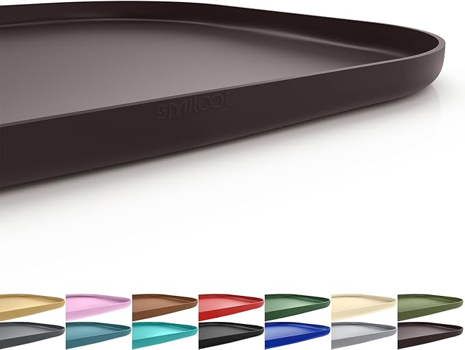 Silicone Pet Feeding Mat with Raised Edge for Food and Water, Dog Bowl Mats, Cat Bowls Placemat with High Lip for Floor Waterproof, Rubber Tray for Cats and Dogs 22 x 14 x0.8 Dark Brown