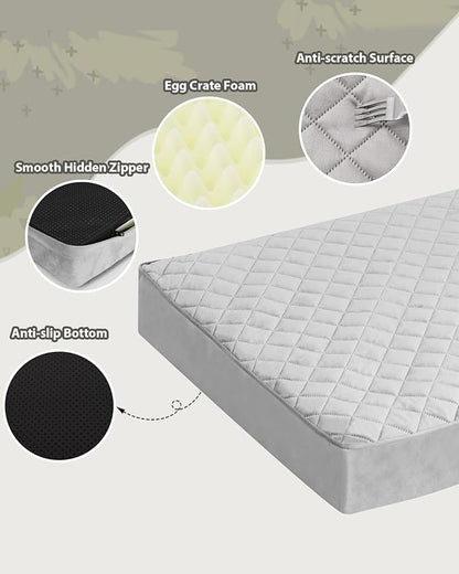 Orthopedic Dog Beds for Small Dogs Waterproof with Removable Washable Cover and Non-Slip Bottom, Quilting Dog Bed for Crate, 23x17 Inch, Light Gray