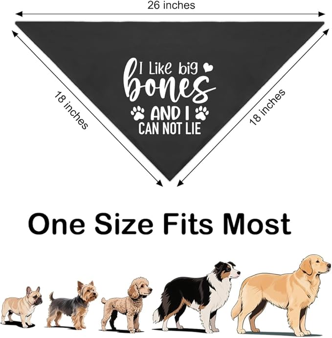 I Like Big Bones and I Can Not Lie Black Dog Bandana, Funny Bones Printing Accessories Decoration, Cute Pet Scarf Adjustable Photo Prop for Party, for Puppy Owner Pet Mom Dad