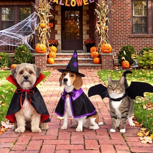 3 Sets Halloween Cat Dog Costume Vampire Cloak Witch Outfit Bat Wing, Small - Image 7