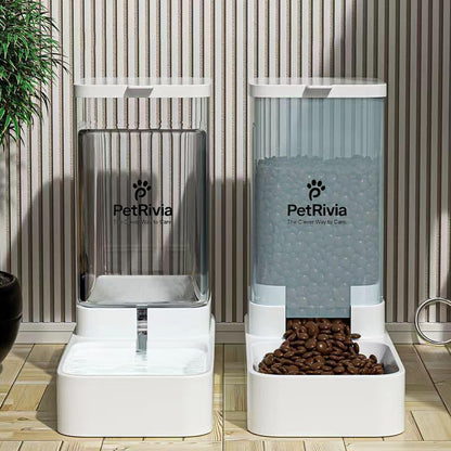 Automatic Gravity Pet Feeder and Water Dispenser Set - 2.1kg Food & 3.8L Water Capacity - Large Cat and Dog Feeder and Water Dispenser for Multi-Pet Homes - No-Spill Design