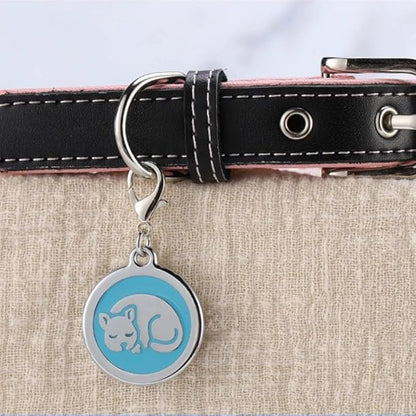 Personalized Pet ID Tags for Kittens and Cats - Custom cat Name tag and ID tag for Collar (Blue, Sleeping Cat Round-Small)