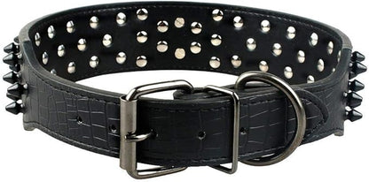 Serijoars Spiked Studded Dog Collar, PU Leather Dog Collar, Adjustable Pet Collars for Medium or Large Breed Pet (S, Black2)