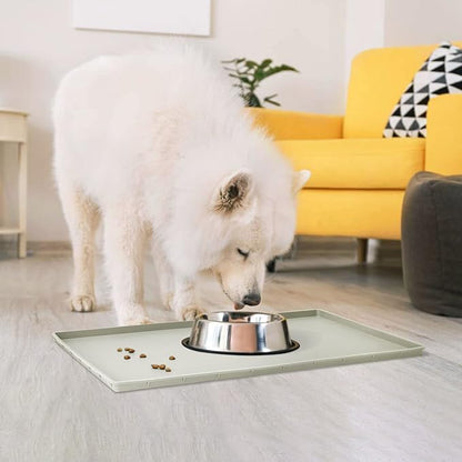 Dog Food Mat,Silicone Waterproof Food Tray,Non Slip Pet Bowl Mats Placemat,0.6" Raised Edge,Suitable for Most Small and Medium Sized Pets,24" x 16"
