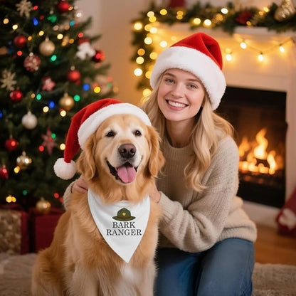 Bark Ranger White Dog Bandana, Funny Puppy Scarf Photo Prop for Explore Outdoor Adventure Hiking Camping Mountain, Unique Gifts for Dog Lover, for Ranger, Pet Scouts Bandana