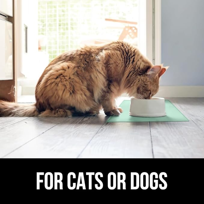 GORILLA GRIP 100% Waterproof Raised Edge BPA Free Silicone Pet Feeding Mat, Dog Cat Food Mats Contain Spills Protects Floors, Placemats for Cats and Dogs Water Bowl, Pets Accessories 18.5x11.5 Mint