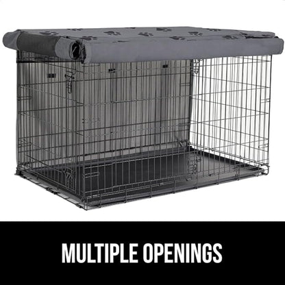 GORILLA GRIP Dog Crate Covers compatible with Amazon Basics Dog Crates, All Sides Open, Privacy Cover Fits 42" Wire Kennel, Breathable Mesh Windows, Light Reducing Puppy Training Cage Topper, Gray Paw