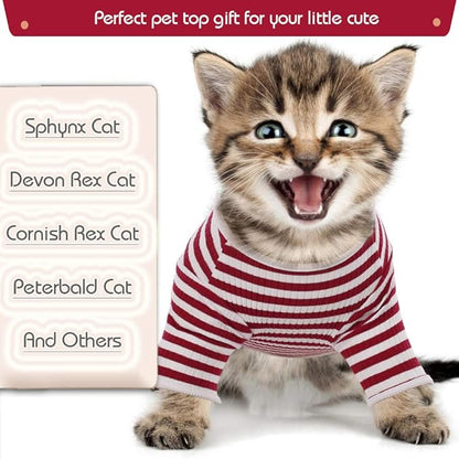 DENTRUN Hairless Cats Shirt Breathable Cat Daily Wear Clothes Stripe Vest Adorable Pajamas Jumpsuit Soft & Skin-Friendly