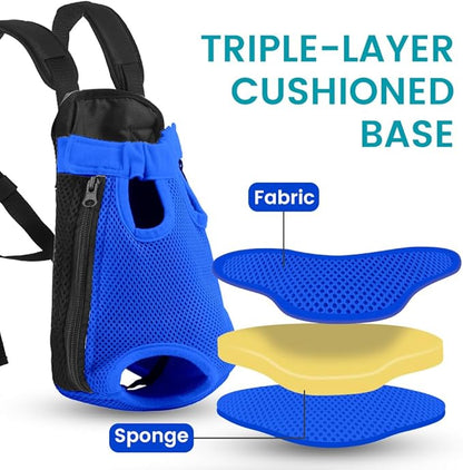 Dog Backpack Carrier, Thick Straps & Cushion, Pet Sling Front Backpacks for Small Medium Dogs 7-11 Lbs, Legs Out, Adjustable Wearable Puppy Chest Travel Bag, Easy-Fit for Hiking/Walking/Camping