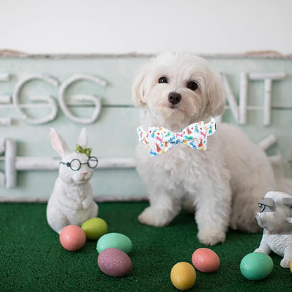 Lionheart glory Easter Dog Collar with Bow Tie Rabbit Print Dog Collar Girl or Boy Soft Durable Adjustable Collar Bows Spring Collar Dog Bow for Large Dogs