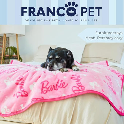 Franco Pet Barbie Super Soft Cozy Waterproof Sherpa-Backed Blanket Throw for Medium Dogs, Couch/Bed/Car, 40x50 (Officially Licensed Product)