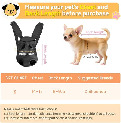 Inspack Dog Backpack Carrier/Cat Carrier, Adjustable Pet Front Carriers Travel Bag for Puppy Medium Dogs, Legs Out, Soft Ventilated Dog Chest Carry Backpacks for Hiking/Camping, 2.5-4 lbs, Black