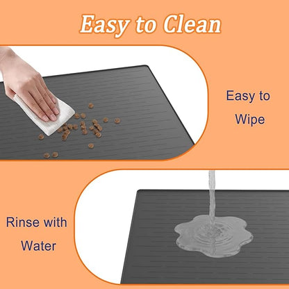 XXXXL Largest Pet Food Mat, 51.2"x25.6"(130cmx65cm) Silicone Dog Mats for Food and Water, Nonslip Pet Feeding Mats for Floors,Dog Cat Bowl Mat with Raised Edges, Beige