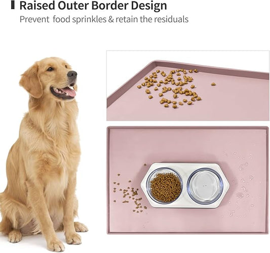 Dog Food Mat,Silicone Waterproof Food Tray,Non Slip Pet Bowl Mats Placemat,0.6" Raised Edge,Suitable for Most Small and Medium Sized Pets,18.5" x 11.5"