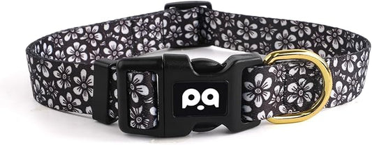QQPETS Adjustable Soft Dog Collar: Print Flower Pink Multicolor Cute Patterns for XS Small Medium Large Pet Girl Boy Puppy Walking Running Training
