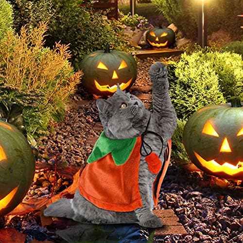 4 Pcs Pet Cat Halloween Costume Dog Vampire Cloak Reversible Cute Cat Pumpkin Cape Bat Wings with Bells for Pet Dog Cat Cosplay Holiday Halloween Party Decor (Black, Red, Orange, Solid Pattern) - Image 3