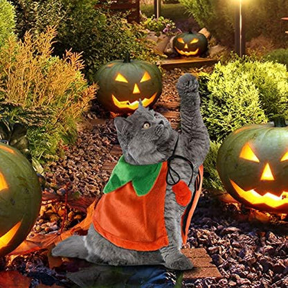 4 Pcs Pet Cat Halloween Costume Dog Vampire Cloak Reversible Cute Cat Pumpkin Cape Bat Wings with Bells for Pet Dog Cat Cosplay Holiday Halloween Party Decor (Black, Red, Orange, Solid Pattern) - Image 3