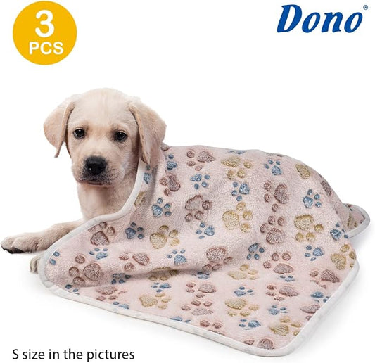 Dono 1 Pack 3 Dog Blankets, Soft Fluffy Fleece Pet Blanket Warm Sleep Mat Paw Print Design Puppy Kitten Throw Blankets Doggy Blanket for Dogs