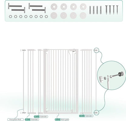 51" Extra Tall Cat Gate 28.5"-48.7" Wide, Auto Close, Pressure Mounted, for Cats & Small Dogs, Hallway, Stairs, Kitchen, Not Baby Gate,White