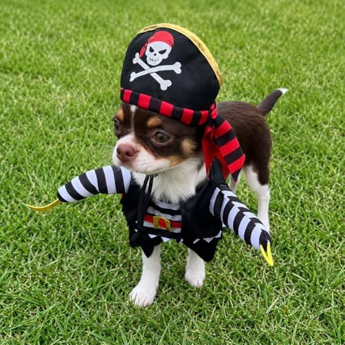 Captain Pirate Pet Halloween Costume, and Pirate Hat - Small to Medium-Large Breed Funny Clothes Outfit Apparel (Medium) - Image 3