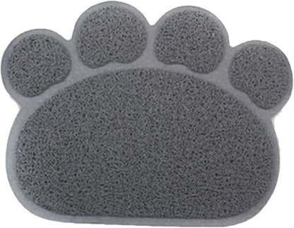 PVC Pet Dog Cat Puppy Kitten Dish Bowl Food Water Feeding Placemat, Non-Slip Cat Litter Mat Paw Shape, Grey Small