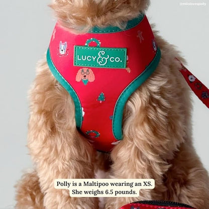 Lucy & Co. Cute Reversible Dog Harness Walking Halter - Best Designer Pet Harnesses for XS - XL Dogs - Padded Adjustable Vest for Easy Walking- Happy Howlidays - Seasonal - Large