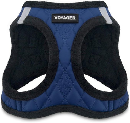 Best Pet Supplies - All Weather Plush, Reflective, No Pull Harness for Small, Medium Dogs, Cats - Secure with Hook & Loop Fastener, Buckle, Double D-Rings - Royal Blue Faux Leather, XL