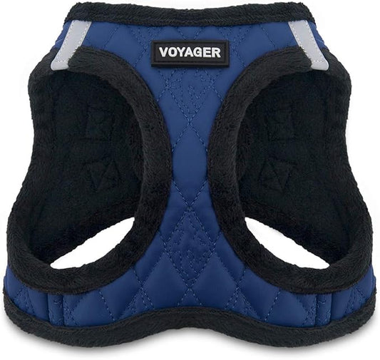 Best Pet Supplies - All Weather Plush, Reflective, No Pull Harness for Small, Medium Dogs, Cats - Secure with Hook & Loop Fastener, Buckle, Double D-Rings - Royal Blue Faux Leather, XS