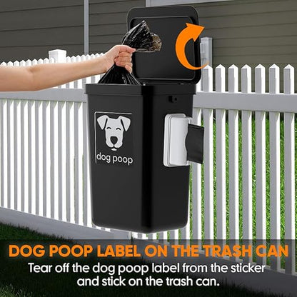Dog Poop Trash Can Outside, 3.1 Gallon Dog Waste Trash Can with Trash Bag Dispenser, Outdoor Dog Poop Trash Can with Lid, Black Hanging Trash Can for Fence, Garbage, Outdoors, Counter Top