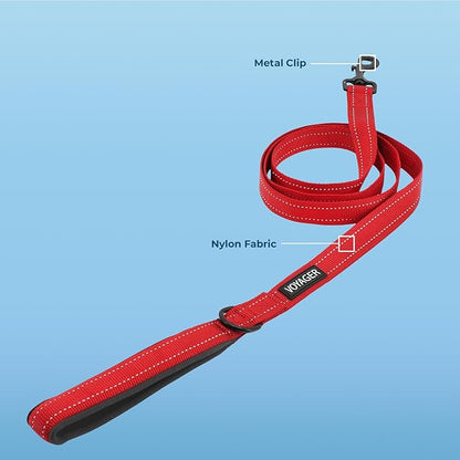 Best Pet Supplies Voyager Reflective Dog Leash or Collar with Neoprene Handle, for Small, Medium, and Large Breed Puppies, Cute and Heavy Duty for Walking, Running and Training - Red Leash, L