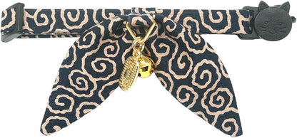 PetSoKoo Bunny Ears Cat Collar, Japan Lucky ‘開三運’ Charm. Safety Breakaway Bowtie Kitten Collar with Bell, Navy Blue